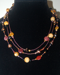 Mauve & Tan Metallic 3-Strand Necklace